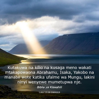 Picture 03 - Luka 13:28 SWHULB - Kutakuwa na kilio na kusaga meno wakati - Bible Verse Picture