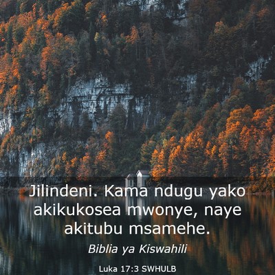 Picture 03 - Luka 17:3 SWHULB - Jilindeni. Kama ndugu yako akikukosea mwonye, - Bible Verse Picture