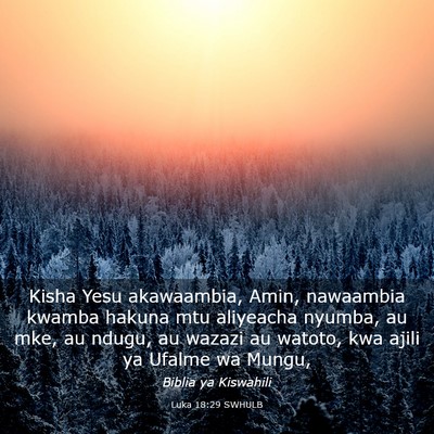 Picture 03 - Luka 18:29 SWHULB - Kisha Yesu akawaambia, Amin, nawaambia kwamba - Bible Verse Picture
