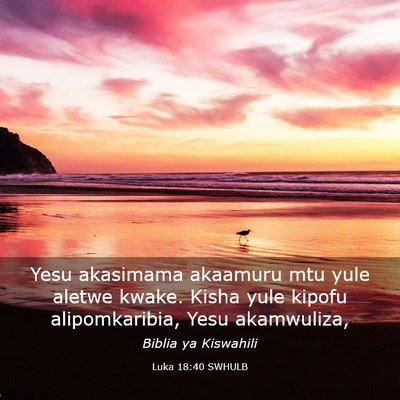 Picture 03 - Luka 18:40 SWHULB - Yesu akasimama akaamuru mtu yule aletwe kwake. - Bible Verse Picture