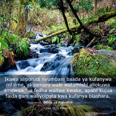 Picture 03 - Luka 19:15 SWHULB - Ikawa aliporudi nyumbani baada ya kufanywa - Bible Verse Picture