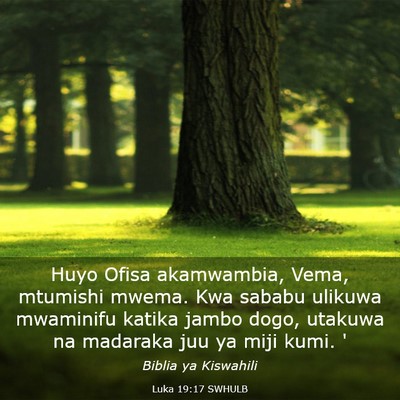 Picture 03 - Luka 19:17 SWHULB - Huyo Ofisa akamwambia, Vema, mtumishi mwema. Kwa - Bible Verse Picture