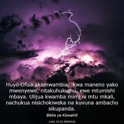 Picture 03 - Luka 19:22 SWHULB - Huyo Ofisa akamwambia, 'Kwa maneno yako mwenyewe, - Bible Verse Picture