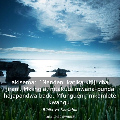 Picture 03 - Luka 19:30 SWHULB - akisema: `Nendeni katika kijiji cha jirani. - Bible Verse Picture