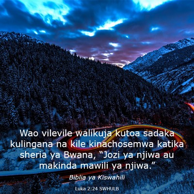 Picture 03 - Luka 2:24 SWHULB - Wao vilevile walikuja kutoa sadaka kulingana na - Bible Verse Picture