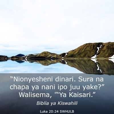 Picture 03 - Luka 20:24 SWHULB - “Nionyesheni dinari. Sura na chapa ya nani ipo - Bible Verse Picture