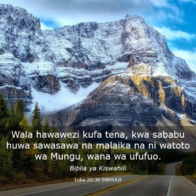 Picture 03 - Luka 20:36 SWHULB - Wala hawawezi kufa tena, kwa sababu huwa sawasawa - Bible Verse Picture
