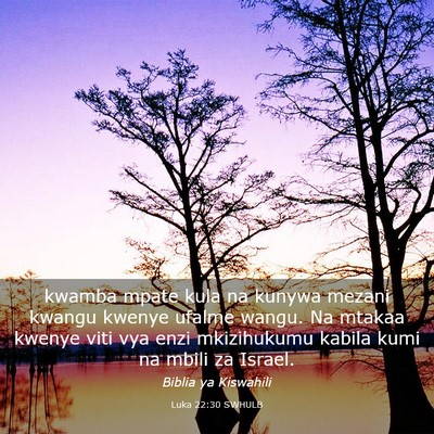 Picture 03 - Luka 22:30 SWHULB - kwamba mpate kula na kunywa mezani kwangu kwenye - Bible Verse Picture