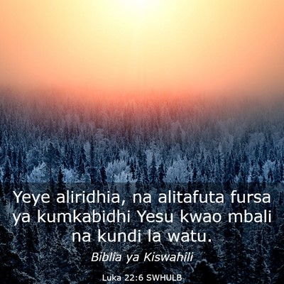 Picture 03 - Luka 22:6 SWHULB - Yeye aliridhia, na alitafuta fursa ya kumkabidhi - Bible Verse Picture