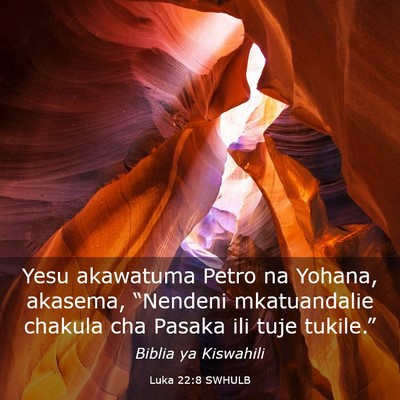 Picture 03 - Luka 22:8 SWHULB - Yesu akawatuma Petro na Yohana, akasema, - Bible Verse Picture