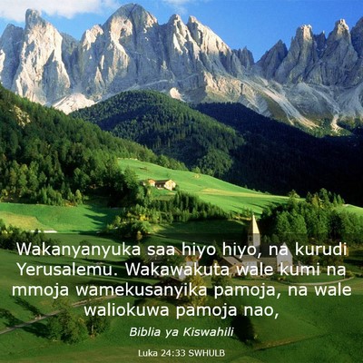 Picture 03 - Luka 24:33 SWHULB - Wakanyanyuka saa hiyo hiyo, na kurudi Yerusalemu. - Bible Verse Picture