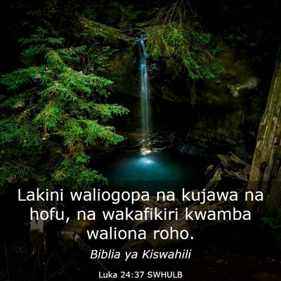 Picture 03 - Luka 24:37 SWHULB - Lakini waliogopa na kujawa na hofu, na wakafikiri - Bible Verse Picture