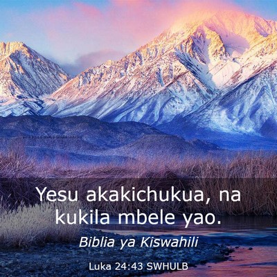 Picture 03 - Luka 24:43 SWHULB - Yesu akakichukua, na kukila mbele - Bible Verse Picture