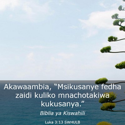 Picture 03 - Luka 3:13 SWHULB - Akawaambia, “Msikusanye fedha zaidi kuliko - Bible Verse Picture