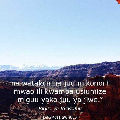 Picture 03 - Luka 4:11 SWHULB - na watakuinua juu mikononi mwao ili kwamba - Bible Verse Picture