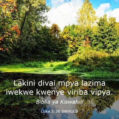 Picture 03 - Luka 5:38 SWHULB - Lakini divai mpya lazima iwekwe kwenye viriba - Bible Verse Picture