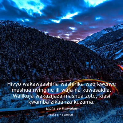 Picture 03 - Luka 5:7 SWHULB - Hivyo wakawaashiria washirika wao kwenye mashua - Bible Verse Picture