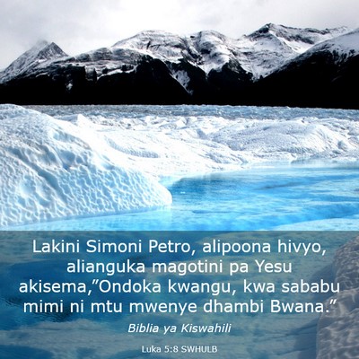 Picture 03 - Luka 5:8 SWHULB - Lakini Simoni Petro, alipoona hivyo, alianguka - Bible Verse Picture