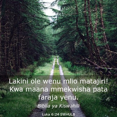 Picture 03 - Luka 6:24 SWHULB - Lakini ole wenu mlio matajiri! Kwa maana - Bible Verse Picture