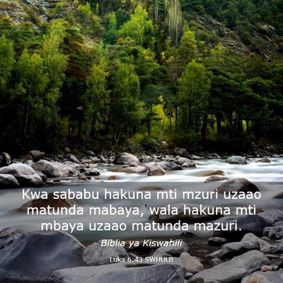 Picture 03 - Luka 6:43 SWHULB - Kwa sababu hakuna mti mzuri uzaao matunda mabaya, - Bible Verse Picture