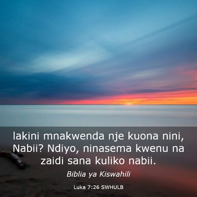 Picture 03 - Luka 7:26 SWHULB - lakini mnakwenda nje kuona nini, Nabii? Ndiyo, - Bible Verse Picture