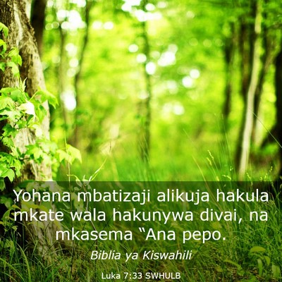 Picture 03 - Luka 7:33 SWHULB - Yohana mbatizaji alikuja hakula mkate wala - Bible Verse Picture
