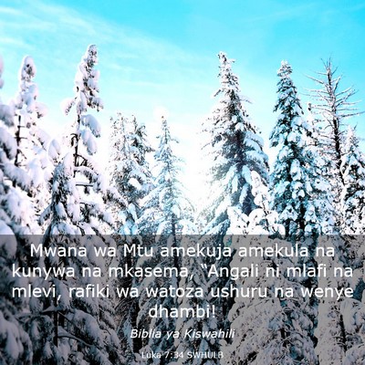Picture 03 - Luka 7:34 SWHULB - Mwana wa Mtu amekuja amekula na kunywa na - Bible Verse Picture