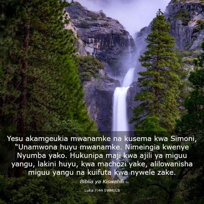 Picture 03 - Luka 7:44 SWHULB - Yesu akamgeukia mwanamke na kusema kwa Simoni, - Bible Verse Picture
