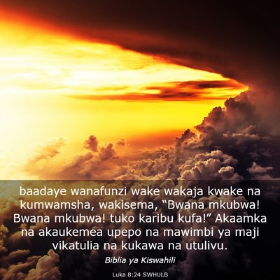 Picture 03 - Luka 8:24 SWHULB - baadaye wanafunzi wake wakaja kwake na kumwamsha, - Bible Verse Picture