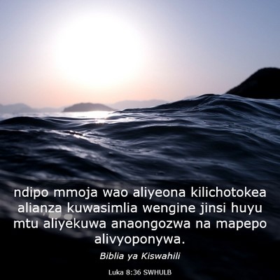 Picture 03 - Luka 8:36 SWHULB - ndipo mmoja wao aliyeona kilichotokea alianza - Bible Verse Picture