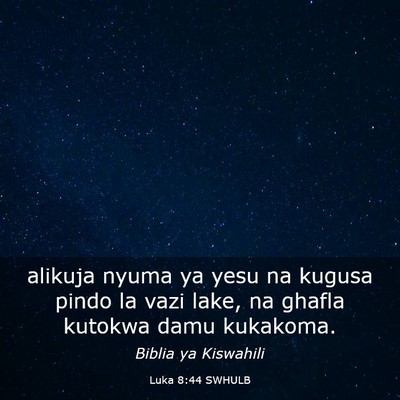 Picture 03 - Luka 8:44 SWHULB - alikuja nyuma ya yesu na kugusa pindo la vazi - Bible Verse Picture