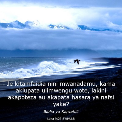 Picture 03 - Luka 9:25 SWHULB - Je kitamfaidia nini mwanadamu, kama akiupata - Bible Verse Picture