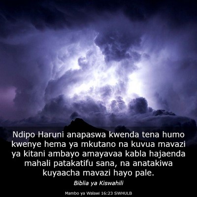Picture 03 - Mambo ya Walawi 16:23 SWHULB - Ndipo Haruni anapaswa kwenda tena humo kwenye - Bible Verse Picture