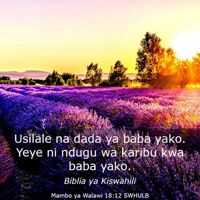Picture 03 - Mambo ya Walawi 18:12 SWHULB - Usilale na dada ya baba yako. Yeye ni ndugu wa - Bible Verse Picture