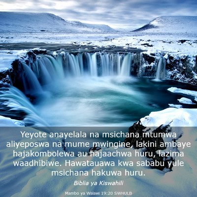 Picture 03 - Mambo ya Walawi 19:20 SWHULB - Yeyote anayelala na msichana mtumwa aliyeposwa na - Bible Verse Picture