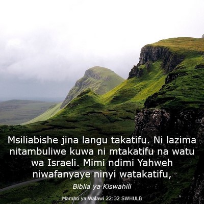 Picture 03 - Mambo ya Walawi 22:32 SWHULB - Msiliabishe jina langu takatifu. Ni lazima - Bible Verse Picture