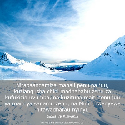 Picture 03 - Mambo ya Walawi 26:30 SWHULB - Nitapaangamiza mahali penu pa juu, kuziangusha - Bible Verse Picture
