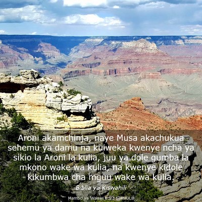 Picture 03 - Mambo ya Walawi 8:23 SWHULB - Aroni akamchinja, naye Musa akachukua sehemu ya - Bible Verse Picture