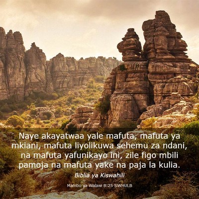 Picture 03 - Mambo ya Walawi 8:25 SWHULB - Naye akayatwaa yale mafuta, mafuta ya mkiani, - Bible Verse Picture