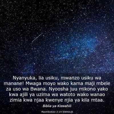 Picture 03 - Maombolezo 2:19 SWHULB - Nyanyuka, lia usiku, mwanzo usiku wa manane! - Bible Verse Picture