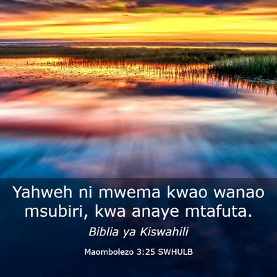 Picture 03 - Maombolezo 3:25 SWHULB - Yahweh ni mwema kwao wanao msubiri, kwa anaye - Bible Verse Picture