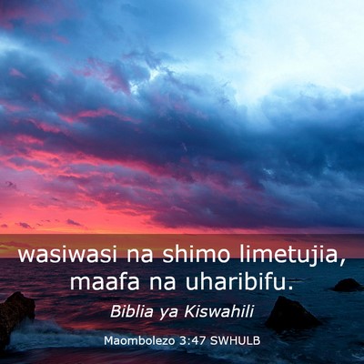 Picture 03 - Maombolezo 3:47 SWHULB - wasiwasi na shimo limetujia, maafa na - Bible Verse Picture
