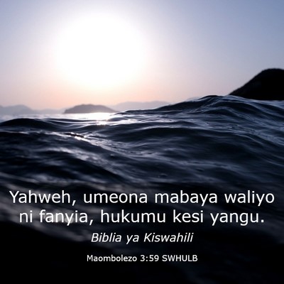 Picture 03 - Maombolezo 3:59 SWHULB - Yahweh, umeona mabaya waliyo ni fanyia, hukumu - Bible Verse Picture