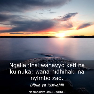 Picture 03 - Maombolezo 3:63 SWHULB - Ngalia jinsi wanavyo keti na kuinuka; wana - Bible Verse Picture
