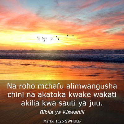 Picture 03 - Marko 1:26 SWHULB - Na roho mchafu alimwangusha chini na akatoka - Bible Verse Picture