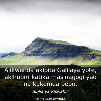 Picture 03 - Marko 1:39 SWHULB - Alikwenda akipita Galilaya yote, akihubiri katika - Bible Verse Picture