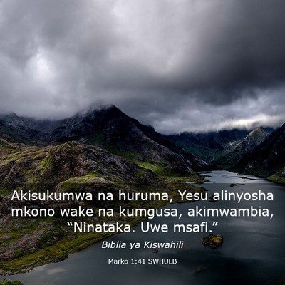 Picture 03 - Marko 1:41 SWHULB - Akisukumwa na huruma, Yesu alinyosha mkono wake - Bible Verse Picture