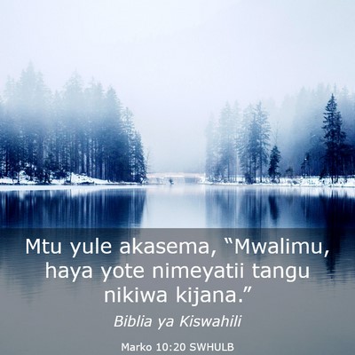 Picture 03 - Marko 10:20 SWHULB - Mtu yule akasema, “Mwalimu, haya yote nimeyatii - Bible Verse Picture