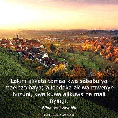 Picture 03 - Marko 10:22 SWHULB - Lakini alikata tamaa kwa sababu ya maelezo haya; - Bible Verse Picture