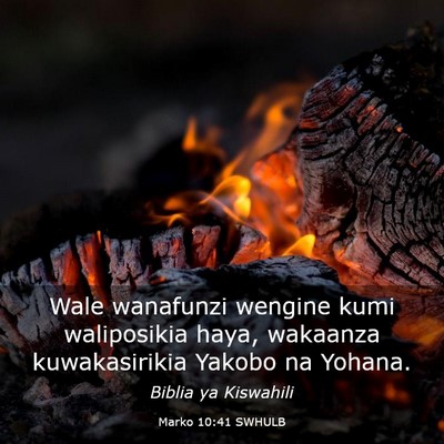 Picture 03 - Marko 10:41 SWHULB - Wale wanafunzi wengine kumi waliposikia haya, - Bible Verse Picture